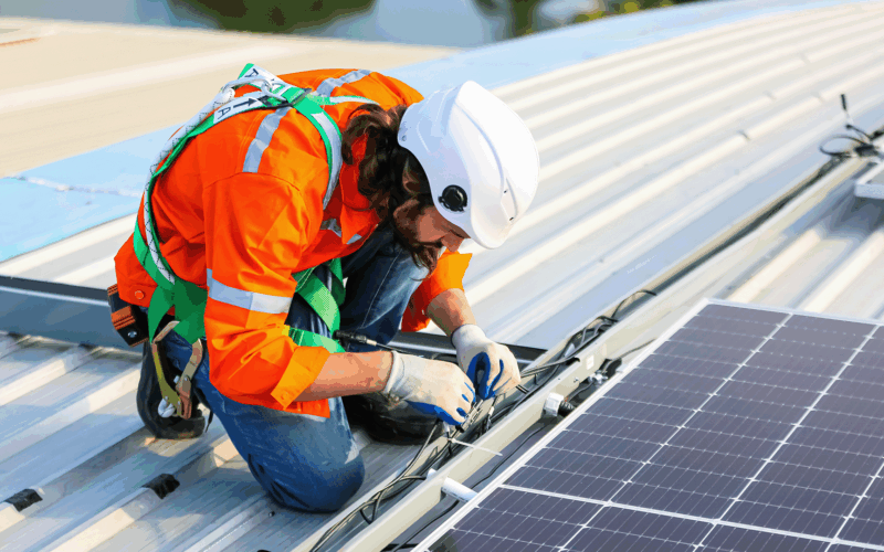 Workers installing solar panels-min